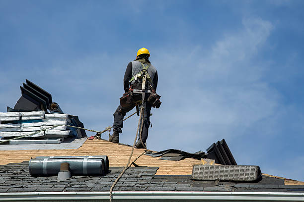 Professional Gutter Installation technician working in Frankfort, MI